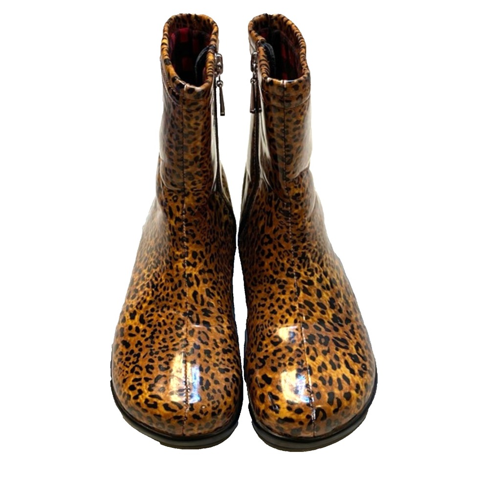 ALEGRIA Raina Rain Boots LEOPARD PRINT Side Zipper SLIP RESISTANT Sole 38/8-8.5 - Picture 3 of 9